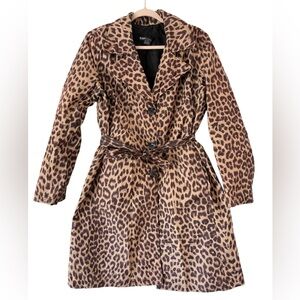 Brandon Thomas Cheetah Print Longline Lightweight Raincoat Trench Coat Jacket